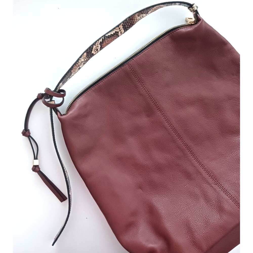 VC Vince Camuto Corin Lg Hobo Bag Bordeaux Brown Leather Snake Print Top Strap - Picture 3 of 14